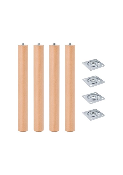 Bohem 45 Cm 4 Adet Doğal Ahşap Boyasız Silindir Sehpa Ayağı - 4 Adet 4x4 Metal Montaj Aparatı 6395751