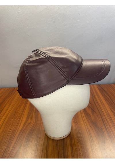 %100 Deri Unisex Standart Kalıp Cap Şapka Bordo
