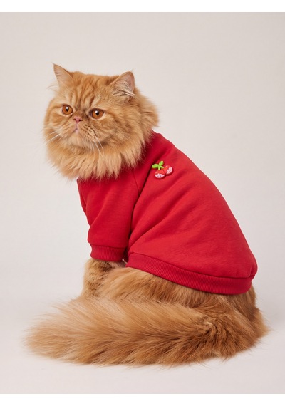 Kiki Kiraz Detaylı Kırmızı Kedi Polar Sweatshirt