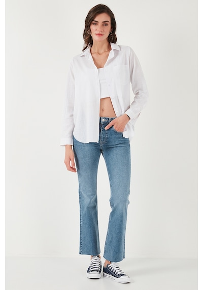 Lela Pamuklu Regular Fit Cepli Bayan Gömlek Cf25S16992 Beyaz