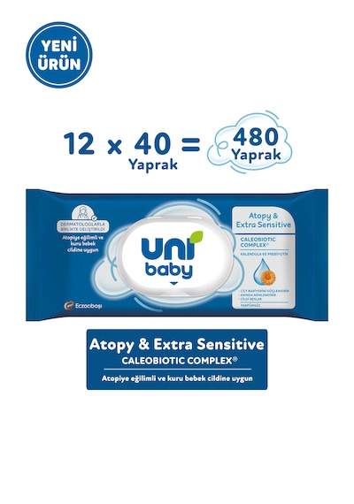 Uni Baby Atopy & Extra Sensitive Atopik Ciltlere Özel Islak Mendil 12x40 480 Yaprak 12'li Set