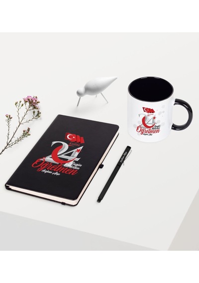 Kişiye Özel Bugün Günlerden Öğretmen Temalı Siyah Defter Kalem Ku N11.3085