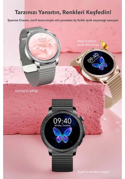 Spovan Papillon Crown Amoled Ekran Akıllı Saat (Distribütör Garantili)