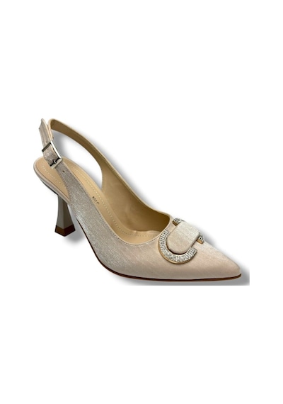 Desire 452-26 Çizgili Saten Taşlı Tokalı İnce Topuk Kadın Stiletto 8,5cm Bej