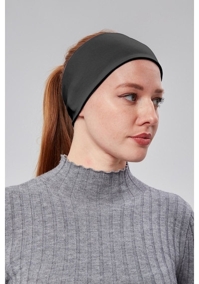 Sonbaharmoda Kadın Spor Saç Bandı Bandana Penye Esnek Bone Dikissiz Siyah