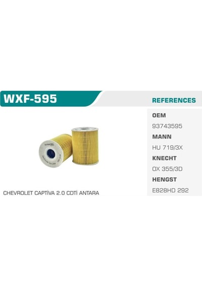 WINKEL WXF-595 Yağ Filtresi Antara / Captiva Cruze Epıca Lacetti / Nubira 1.4 16V 2.0 Cdtı 2.0D Eco