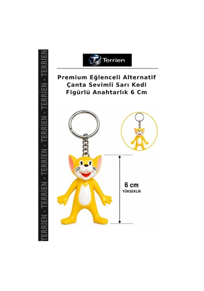 Premium Eğlenceli Alternatif Çanta Sevimli Sarı Kedi Figürlü Anahtarlık 6 Cm