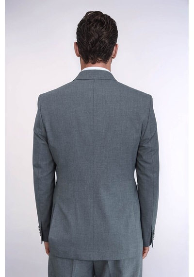 Gümüş Renk Metal Düğmeli Slim Fit Kruvaze Antrasit Erkek Takım Elbise Wessi Gri