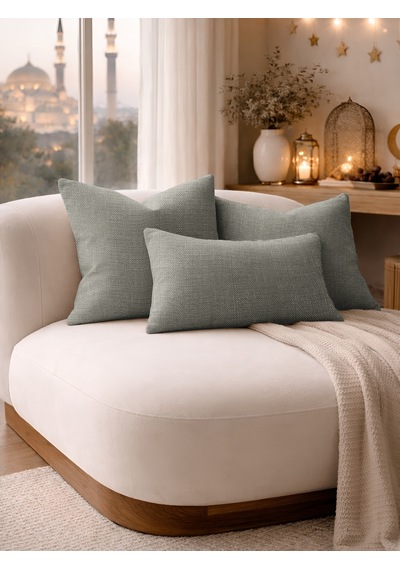 Br Perle Gri Keten Dokulu Dekoratif Kırlent Kılıfı Modern Salon Koltuk Yastığı
