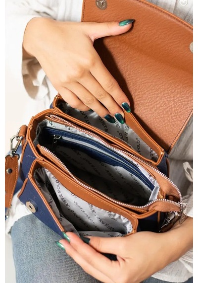 Just Polo Kadın Su Geçirmez Ayarlanabilir Askılı Lüks El & Omuz Çantası Shoulder Bag Ebat: 25 X 15 Cm Lacivert - Taba 55330003