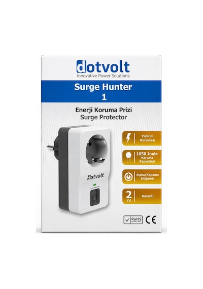 Dotvolt 1050 Joule Akım Korumalı Tekli Topraklı Priz, Aşırı Ve Ani Gerilim Koruyucu, 16a 3680w, Yıldırım Etkilerine Karşı Koruma