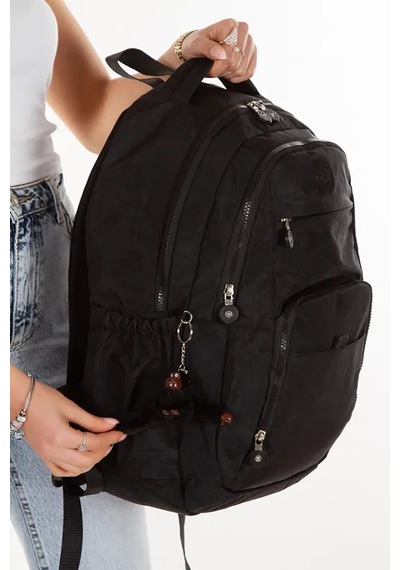 Bizoon Np288 Unisex Su Geçirmez Kumaş Günlük Okul Seyahat Siyah Sırt Çantası