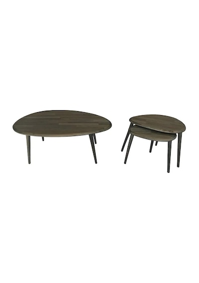 Fawdecor Asimetrik Masif Ahşap Orta Sehpa Ve 2'li Zigon Antrasit