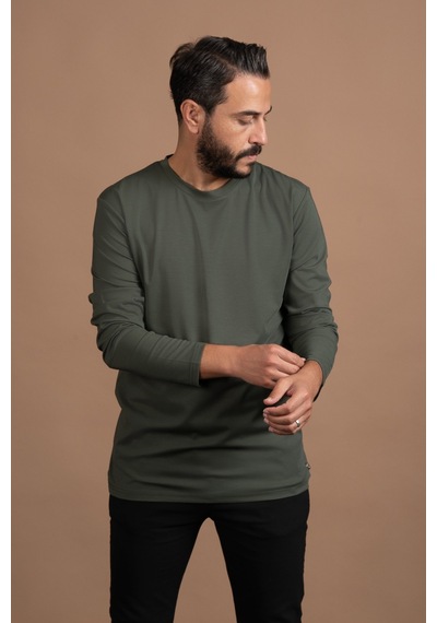 Paul Martin Regular Fit Bisiklet Yaka Rayon Kumaş Full Likralı Uzun Kol Sweatshirt Yeşil