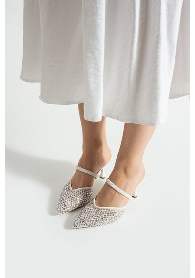 Lebibe Shoes Mına Kadın Beyaz File Taşlı 7 Cm Topuklu Slingback Sivri Burun Abiye Ayakkabı Lebibe Shoes Mına Kadın Beyaz File Taşlı 7 Cm Topuklu Slingback Sivri Burun Abiye Ayakkabı
