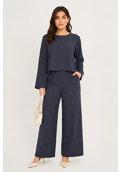 Lili Woman Kadın Midnight Sparkle Taş Detaylı Relax Fit Takım K.1420 Lacivert