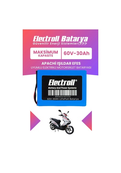Apachi Işıldar Efes Uyumlu Batarya Maksimum Kapasite Lifepo4 60v 30ah Elektrikli Motorsiklet Bataryası