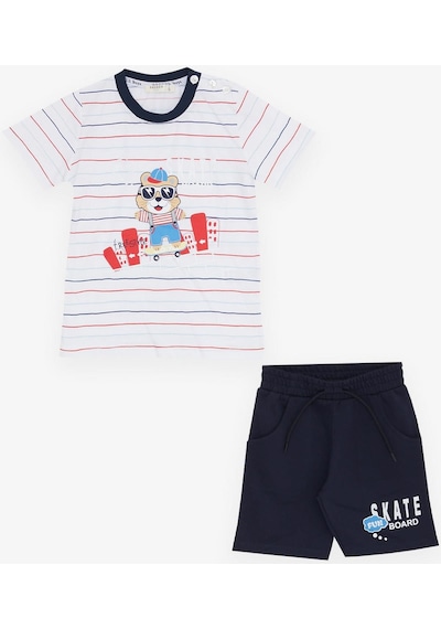 Breeze Girls & Boys Erkek Çocuk Şortlu Takım Çizgili Havalı Hayvancık Baskılı 1.5-5 Yaş, Beyaz-beyaz Beyaz