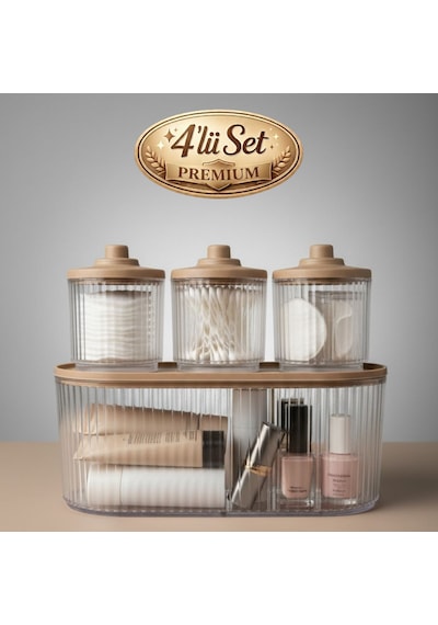 Premium 4'lü Banyo Bakım Seti Organizer Kahverengi