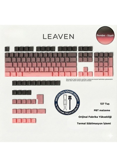 136 Tuş Pembe - Siyah Gradyen Keycap - Mekanik Klavye Tuş Takımı