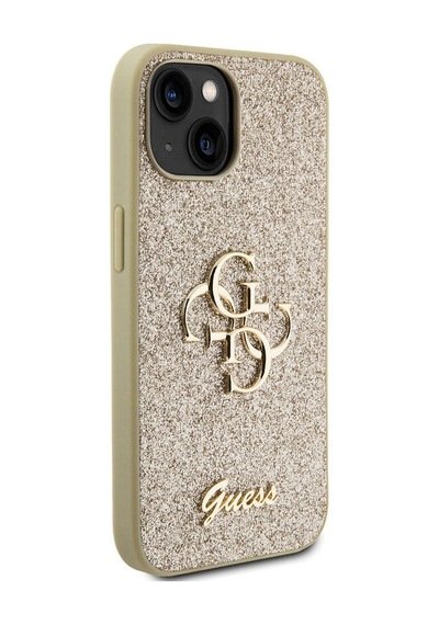 Apple Uyumlu iPhone 15 Kılıf Guess Lisanslı 4g Büyük Metal Logolu Glitter Kapak Siyah