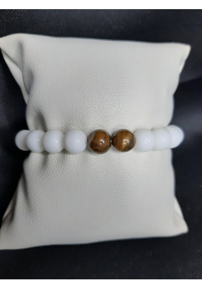 Mryart Kaplan Gözü Ve Beyaz Doğal Taş El Yapımı Bileklik Unisex Tasarım