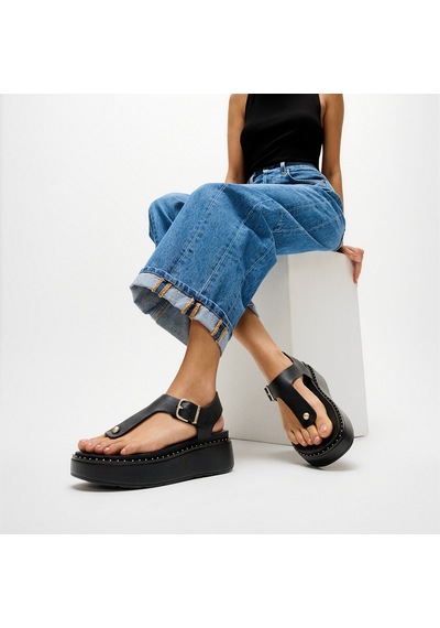 090 All Black Sandalet Kadın A3f-090 Fitflop Gen-ff Max Bucle Tumbled-leather Toe-post Sandals siyah