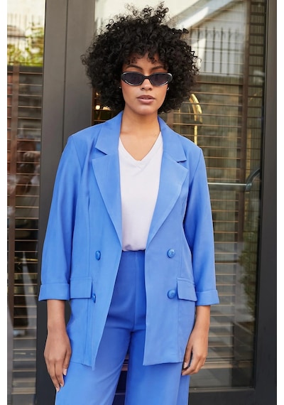 Kadın İpeksi Dokulu Modal Kumaş Yakalı Cep Kapaklı Oversize Salaş Blazer Ceket-indigo Indigo Kadın İpeksi Dokulu Modal Kumaş Yakalı Cep Kapaklı Oversize Salaş Blazer Ceket-indigo Indigo