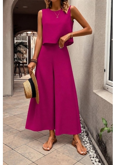 Defymoda Kadın Askılı Bisiklet Yakalı Aerobin Kısa Bluz Ve Geniş Kesim Pantolon Ikili Takım Pembe Defymoda Kadın Askılı Bisiklet Yakalı Aerobin Kısa Bluz Ve Geniş Kesim Pantolon Ikili Takım Pembe