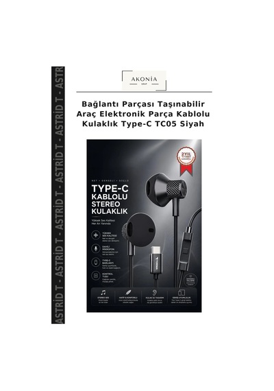 Bağlantı Parçası Taşınabilir Araç Elektronik Parça Kablolu Kulaklık Type-c Tc05 Siyah