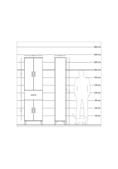 Arges Dolap 2 Raflı Tek Çekmeceli Tek Askılı 60x30x221 Çam-çam Çam