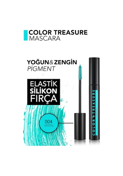 Flormar Color Treasure Hacim Veren & Yüksek Pigmentli Renkli Maskara 004 Turquoıse