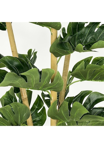 Yapay Çiçek Monstera Bambu Saplı Deve Tabanı Gümüş Saksılı Salon