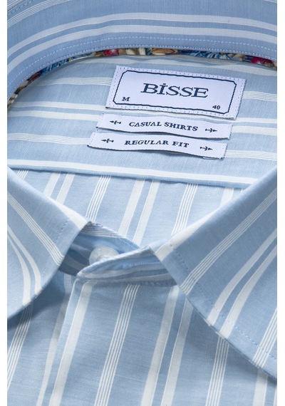 Bisse Spor Yaka Uzun Kollu Regular Fit Çizgili Açık Mavi Erkek Gömlek Gmczg3sp224005 D33 Açik Mavi