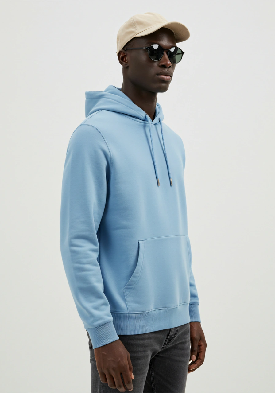 Erkek Oversize %100 Pamuk Yüksek Kalite Erkek Kapüşonlu Sweatshirt Mavi