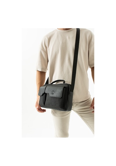 West Polo Westpolo Askılı Vegan Deri Ve Kanvas Kumaş Tablet Evrak Unisex Postacı Çantası - Siyah