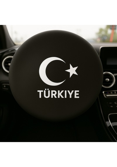 Türkiye Ayyıldız Desenli Siyah Penye Kumaş Direksiyon Kılıfı - Direksiyon Koruma Siyah