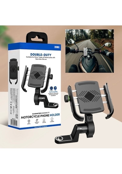 2 İn 1 Ayna Ve Gidon Bağlantılı Motorsiklet Telefon Tutucu Bisiklet Atv Telefon Tutacağı