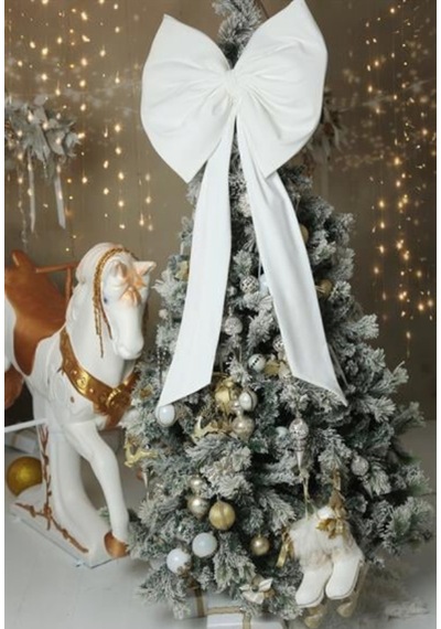 Kurdele Yıllbaşı Ağaç Süs Noel Dev Beyaz Fiyonk 55x150 Cm Büyük Beyaz - 799211158