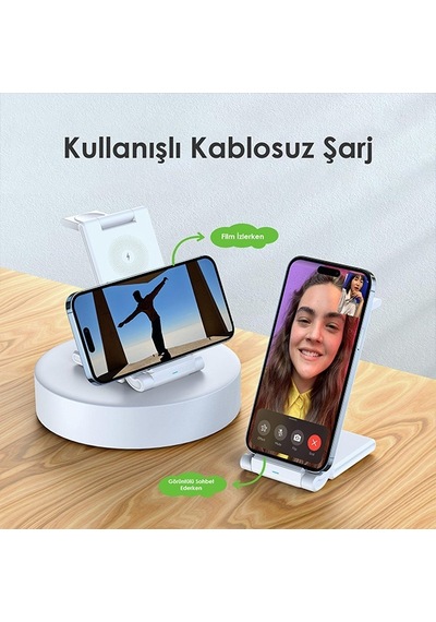 Duzzona 15w Katlanır 3 İn 1 Telefon Kulaklık Saat Kablosuz Şarj