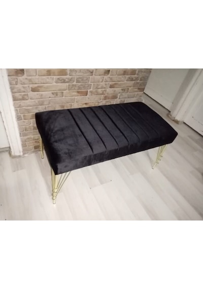 Modern Çizgi Model Puf Ayakucu Bench Gold Metal Ayak 100 Cm Siyah