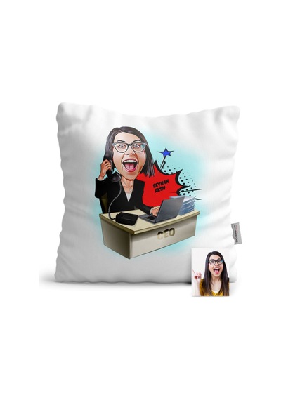Kişiye Özel Bayan Ceo Karikatür Saten Yastık - 1
