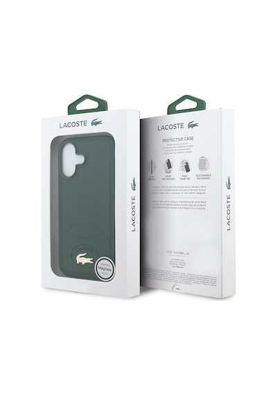 Apple Uyumlu iPhone 17  Kılıf Lacoste Lisanslı M-safeli Pu Deri Tasarımlı Metal Logolu Kapak Yeşil Yeşil