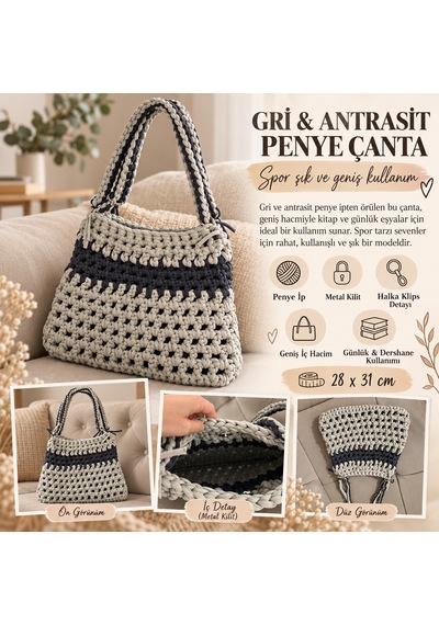 Gri-antrasit Penye Omuz Çantası Gri - Antrasit