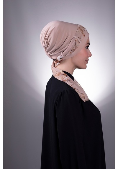 Hürrem Bone Bej Pratik Hazır Geçmeli Tesettür Bone Sandy Kumaş Desenli Şifon Bej Hürrem Bone Bej Pratik Hazır Geçmeli Tesettür Bone Sandy Kumaş Desenli Şifon Bej