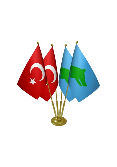 Masa Üstü Göktürk Devleti Bayrağı Türk Bayrağı Dörtlü Pirinç Dire