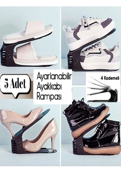 5 Adet Ayarlanabilir 4 Kademeli Ayakkabı Rampası Dekoratif Ayakkabılık Düzenleyici Si Yah Plas Diğer