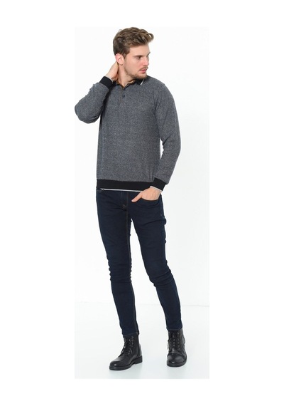 1038 Dewberry Erkek Sweatshırt-noktalı Lacivert
