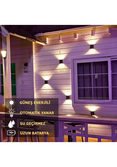 Solar Güneş Enerjili Bahçe Duvar Lambası Led Aplik - Ip65 Su Geçirmez Dış Mekan Çift Yönlü Dekoratif Aydınlatma, Avlu, Teras, Çit Ve Merdiven Gece Lambası Diğer