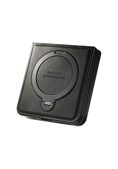 Samsung Galaxy Uyumlu Z Flip 8 Kılıf Ring M-safe Şarj Özellikli High Pu Deri Hdd Hbc-386 Skafta Case Siyah